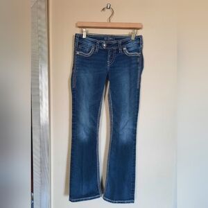Y2k Vtg Silver Low Rise Boot Cut Jeans Contrast Street Style Paris Hilton